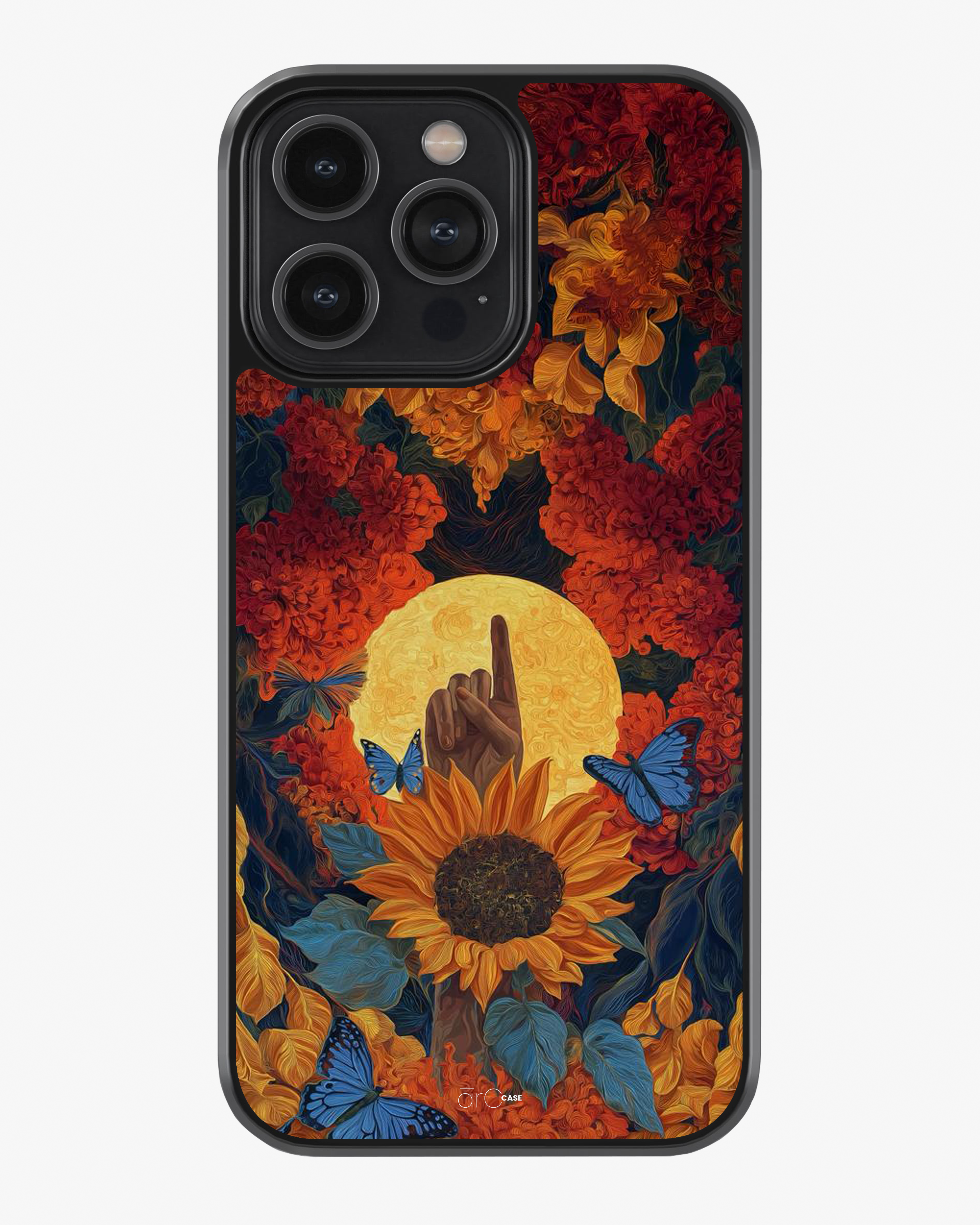 Celestial Bloom – Sunflower, Moon & Butterfly Artistic Premium Case Cover Glass Case