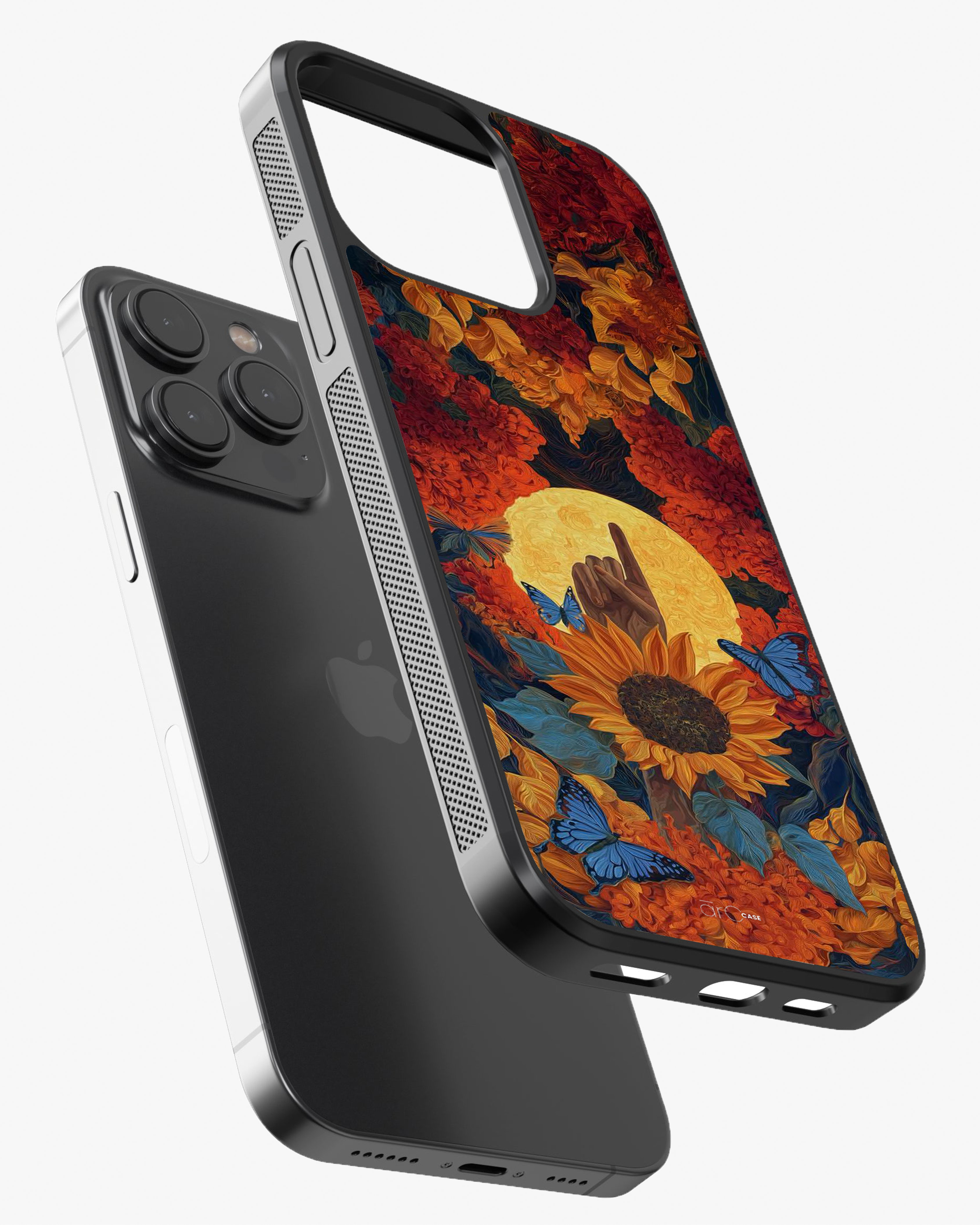 Celestial Bloom – Sunflower, Moon & Butterfly Artistic Premium Case Cover Glass Case