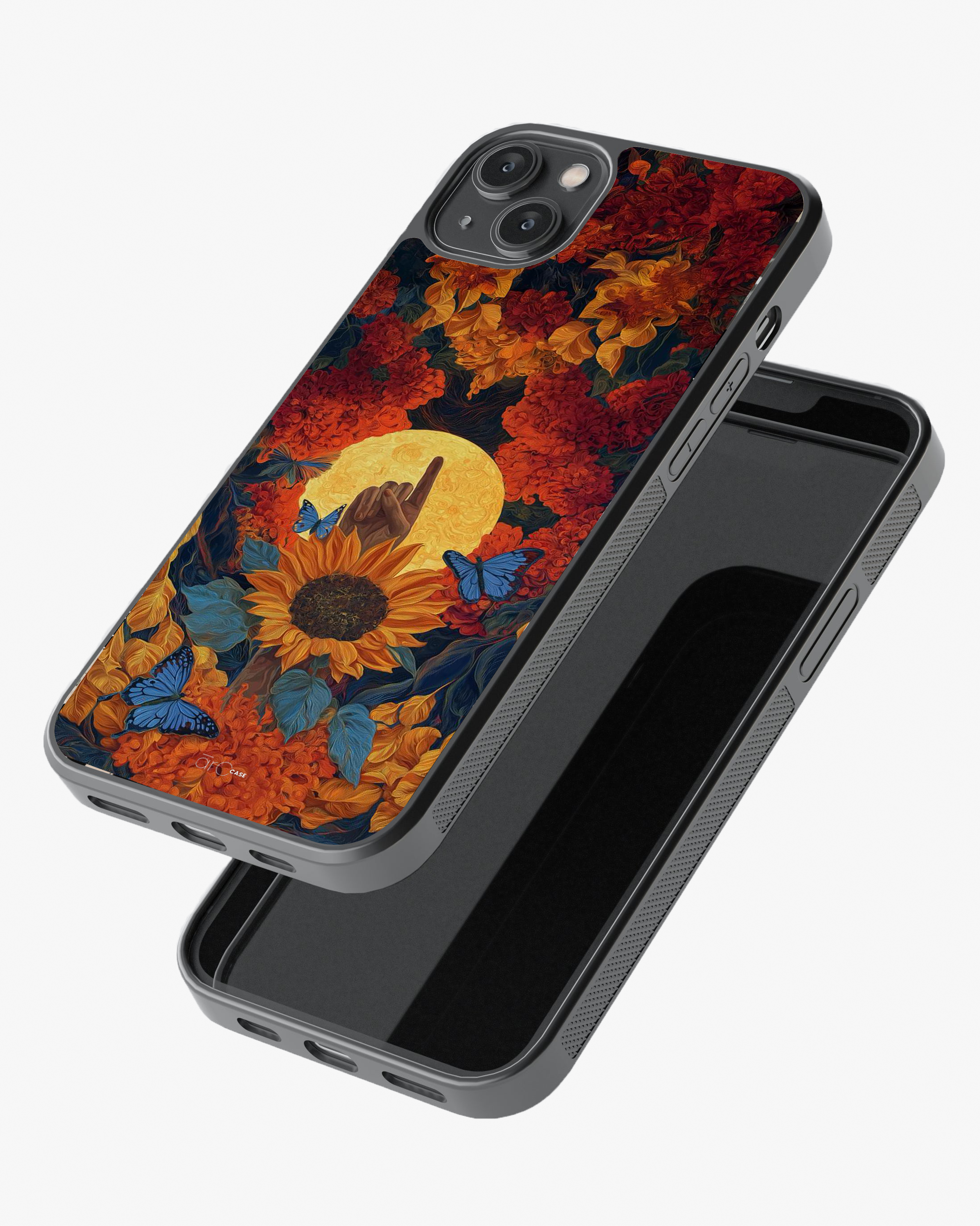 Celestial Bloom – Sunflower, Moon & Butterfly Artistic Premium Case Cover Glass Case