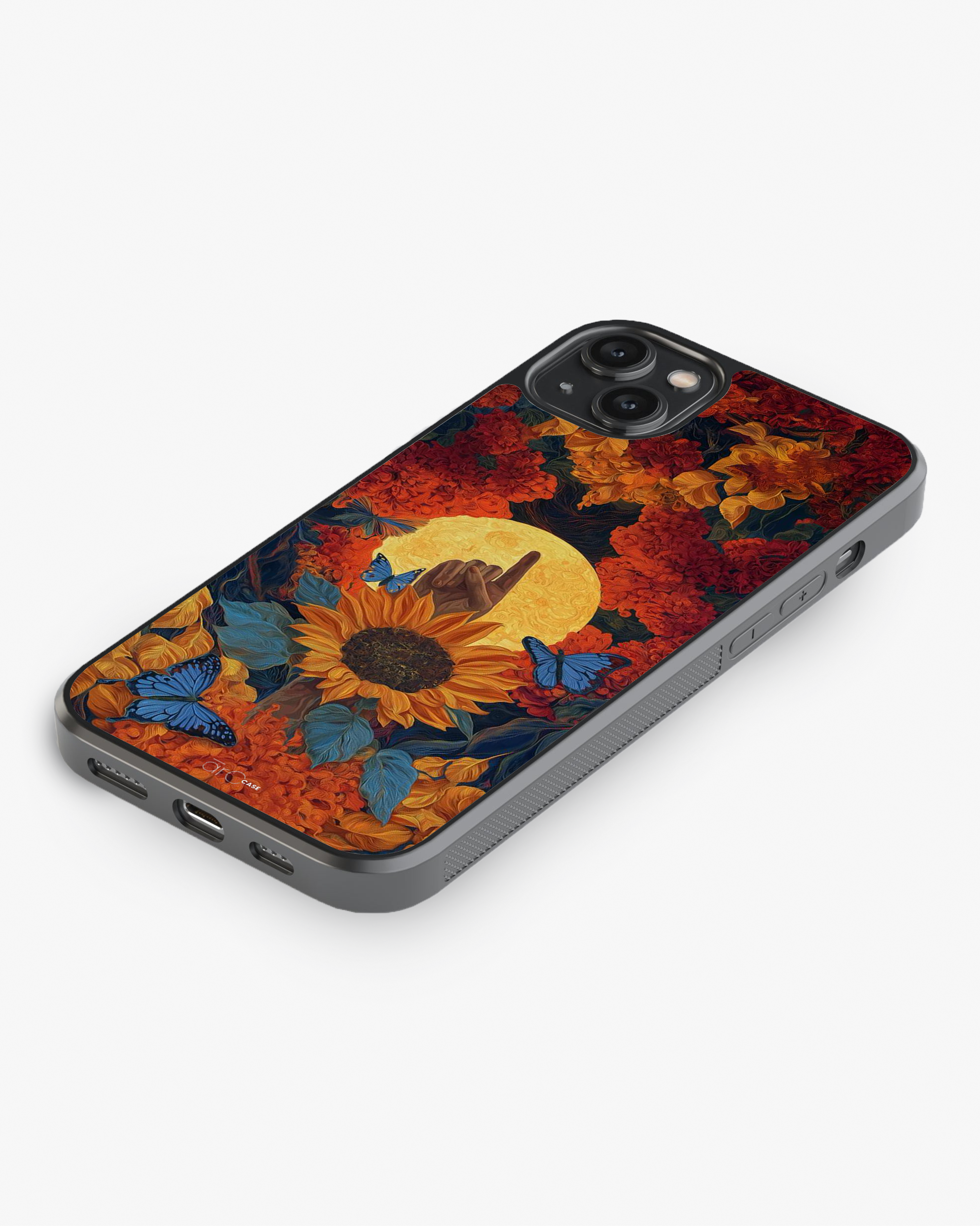 Celestial Bloom – Sunflower, Moon & Butterfly Artistic Premium Case Cover Glass Case