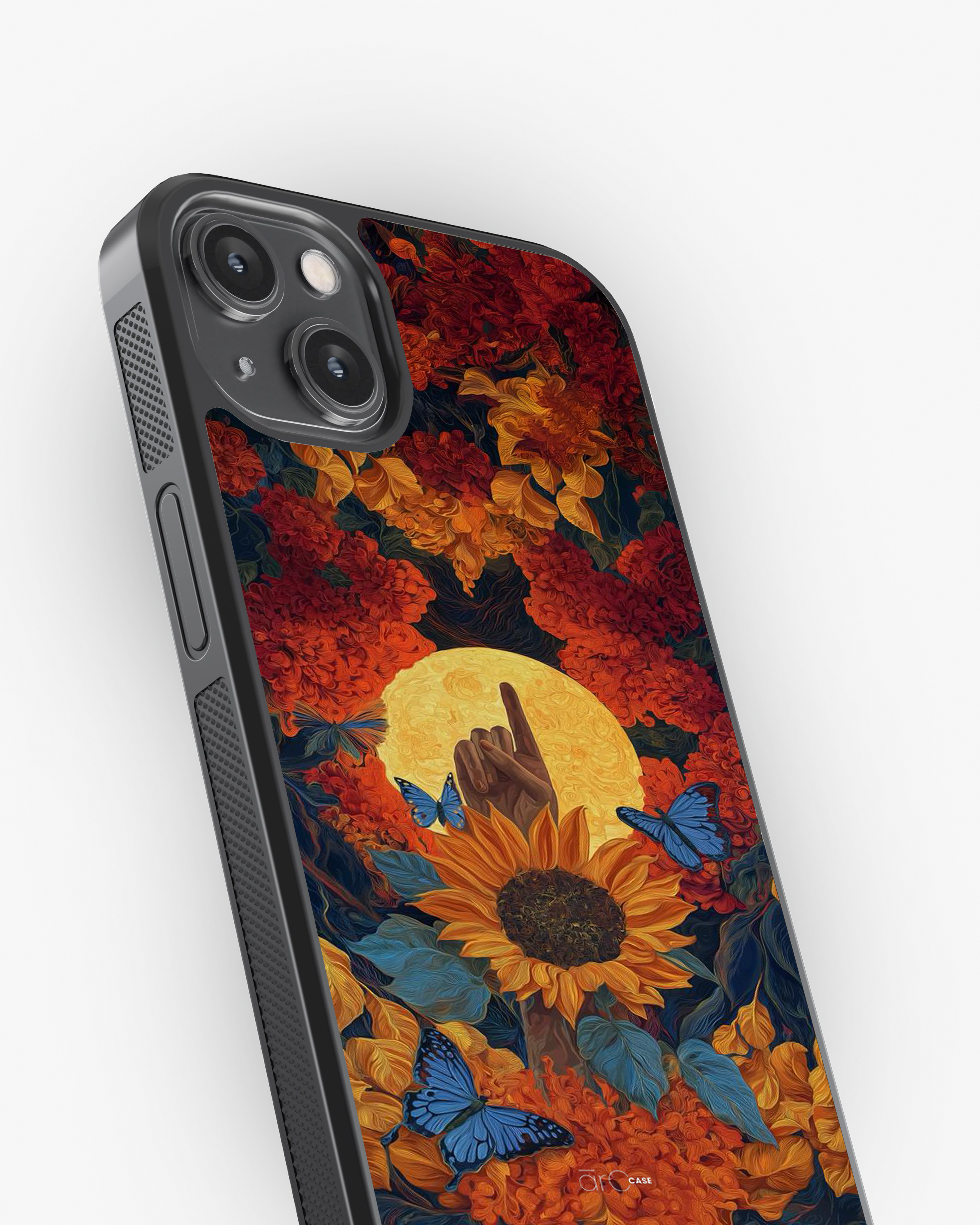 Celestial Bloom – Sunflower, Moon & Butterfly Artistic Premium Case Cover Glass Case