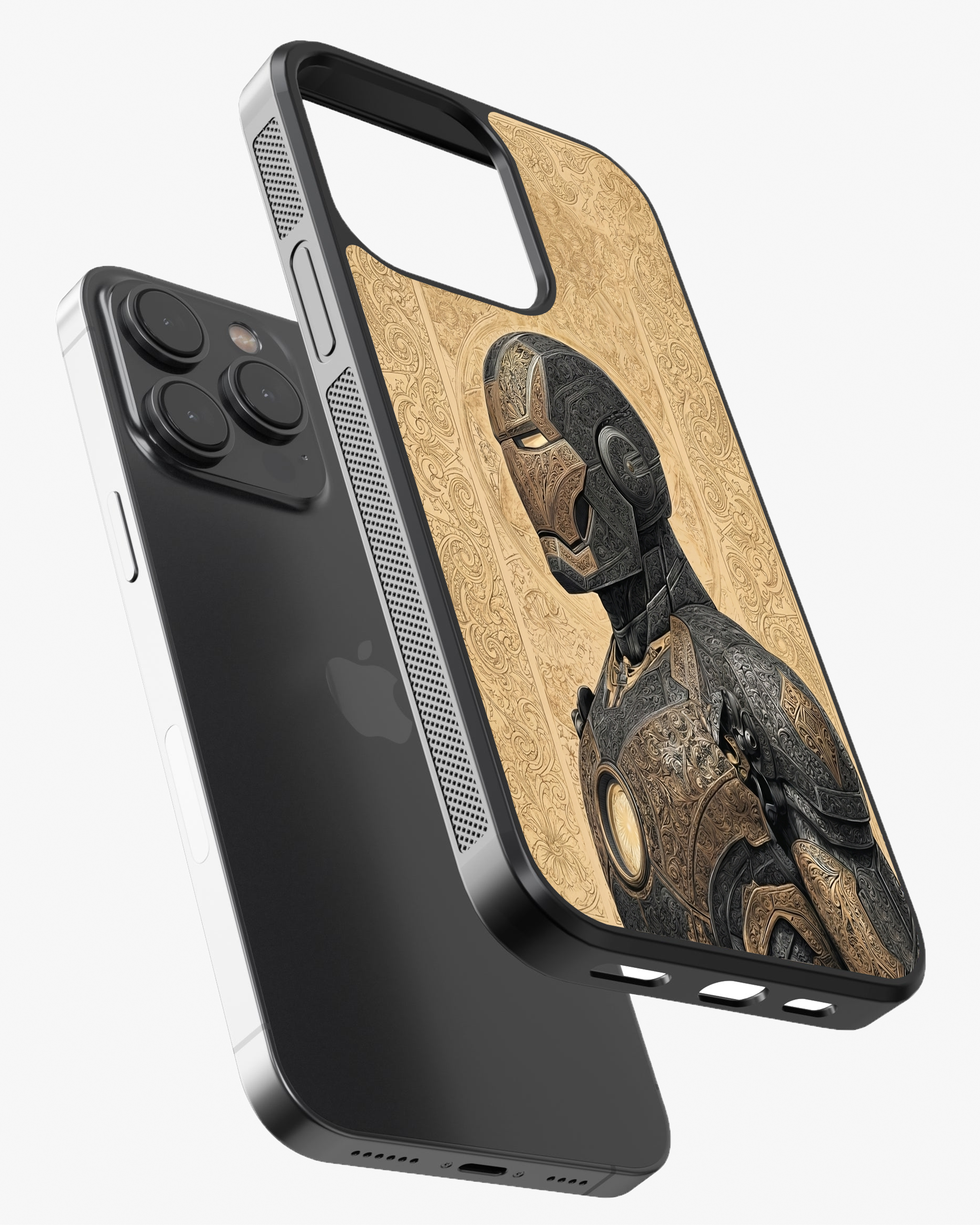Golden Engraved Iron Man Phone Cover Glass Case