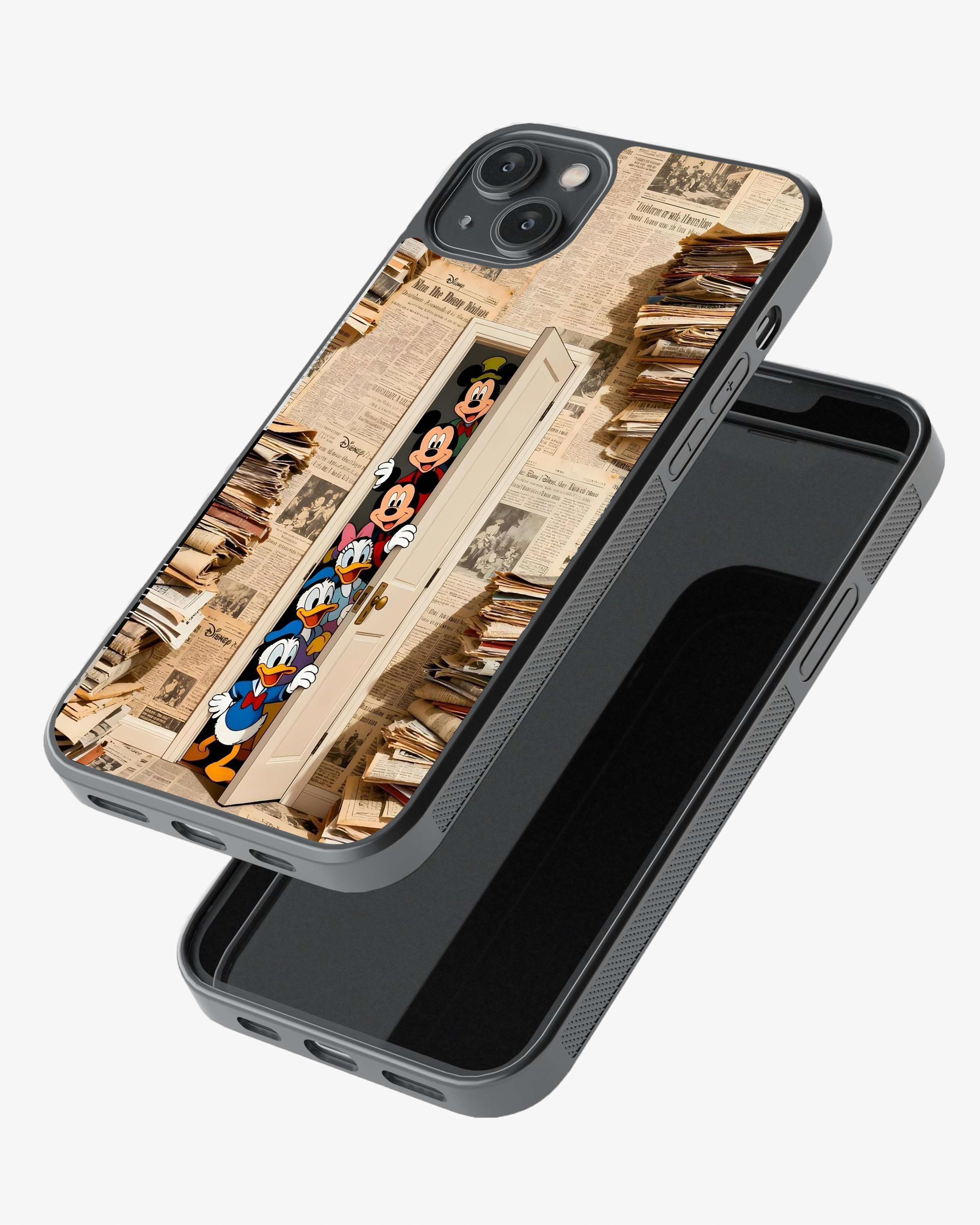 Cartoon Squad Peeking Through the Door Phone Cover Glass Case