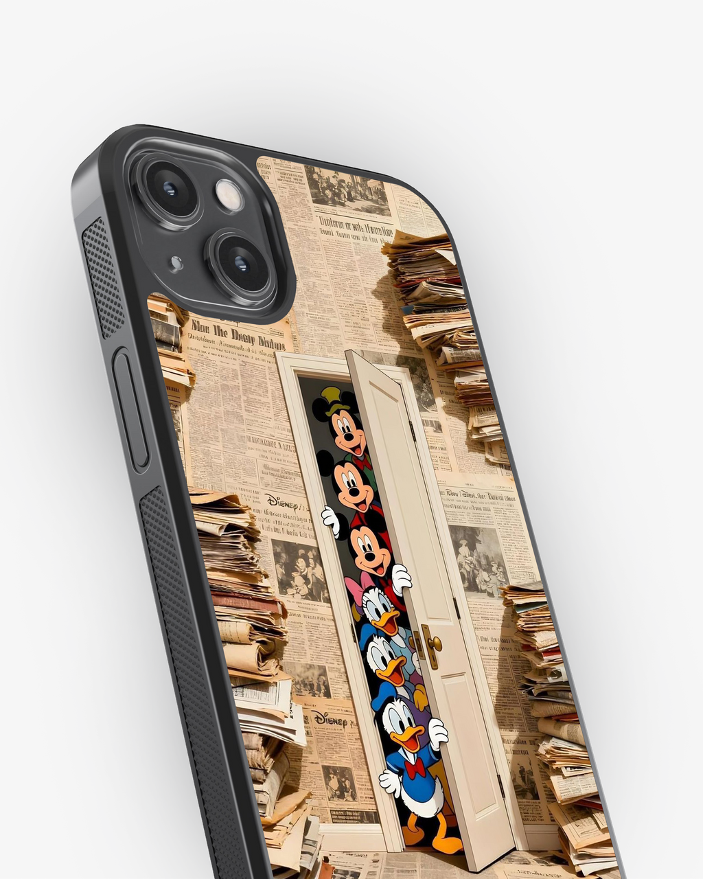 Cartoon Squad Peeking Through the Door Phone Cover Glass Case