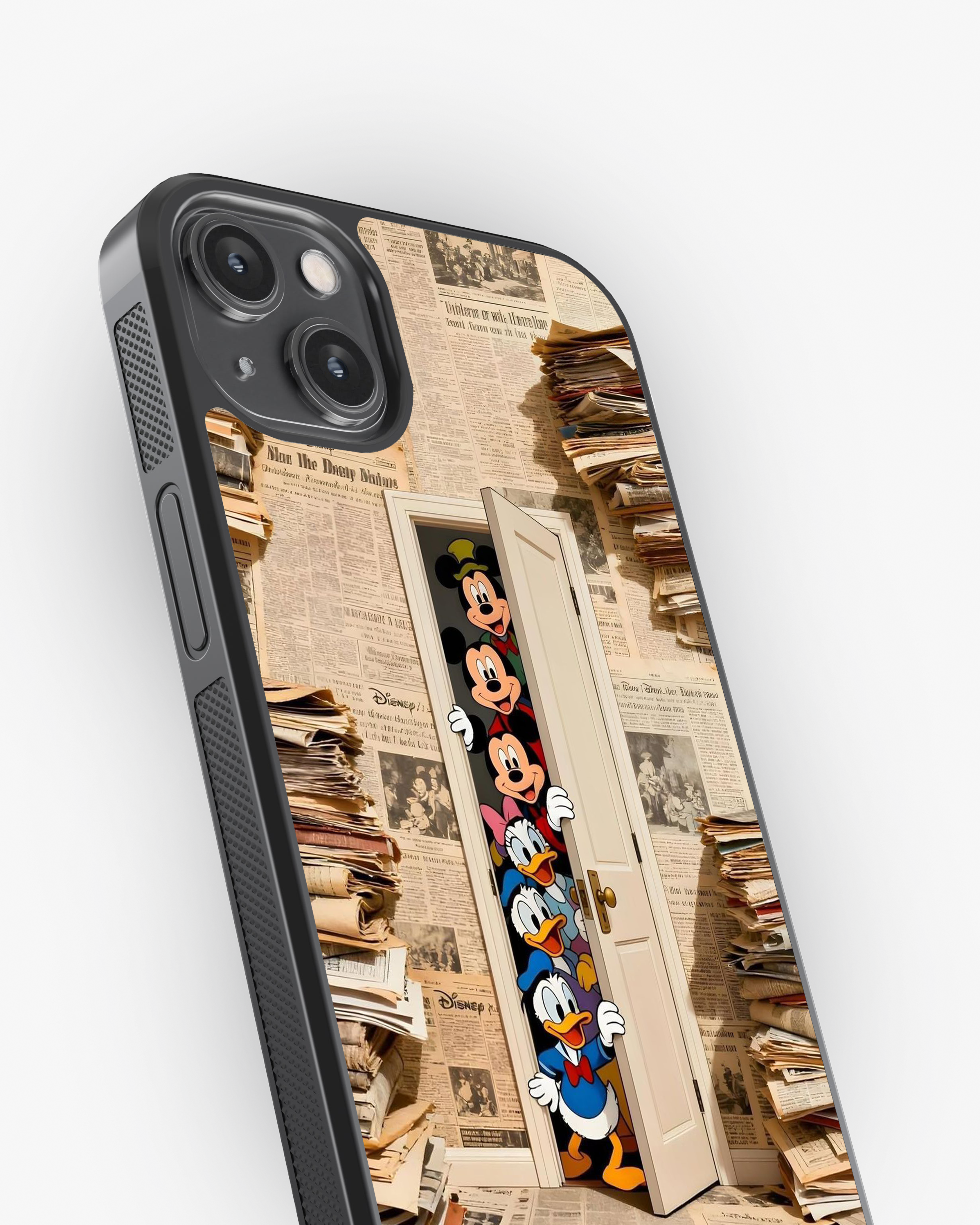 Cartoon Squad Peeking Through the Door Phone Cover Glass Case