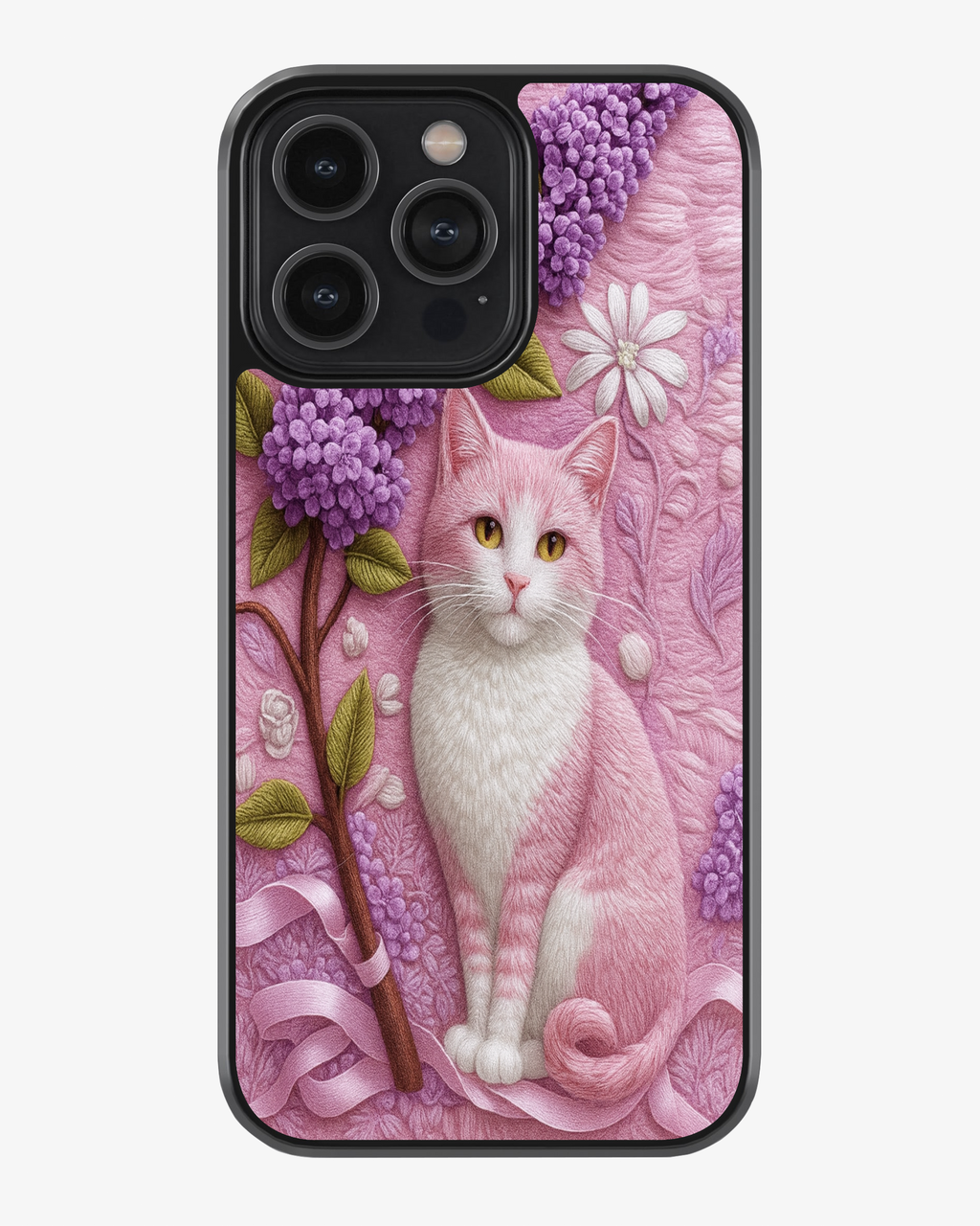 Floral Pink Cat Art Phone Cover Glass Case