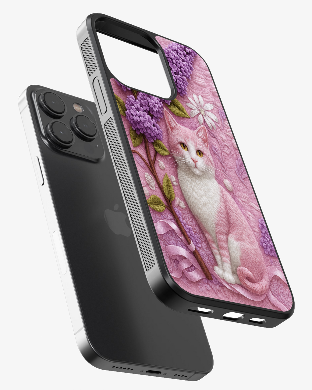Floral Pink Cat Art Phone Cover Glass Case