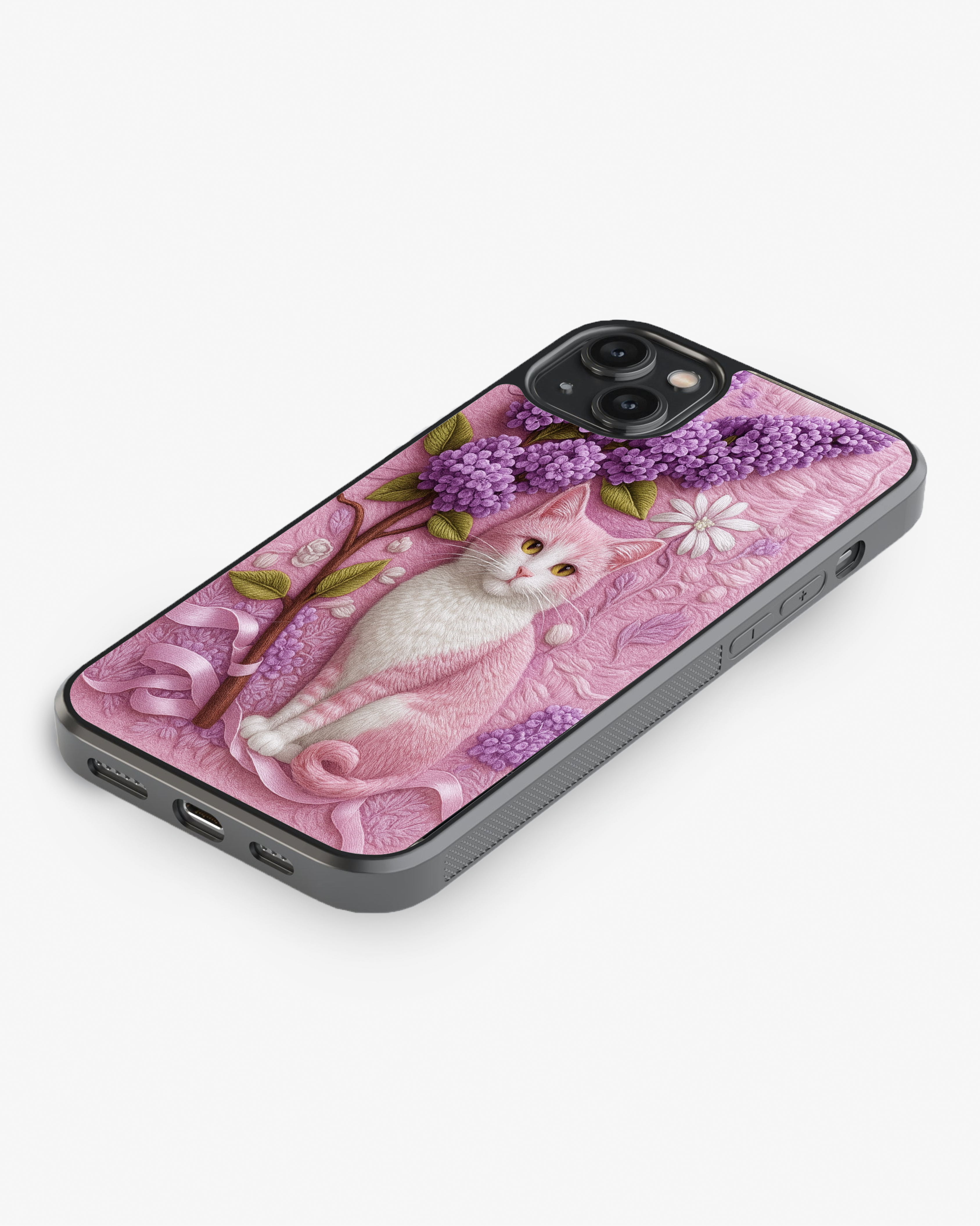 Floral Pink Cat Art Phone Cover Glass Case