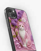Floral Pink Cat Art Phone Cover Glass Case