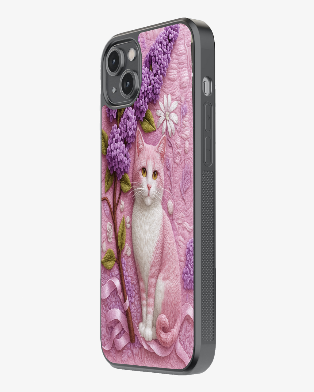 Floral Pink Cat Art Phone Cover Glass Case