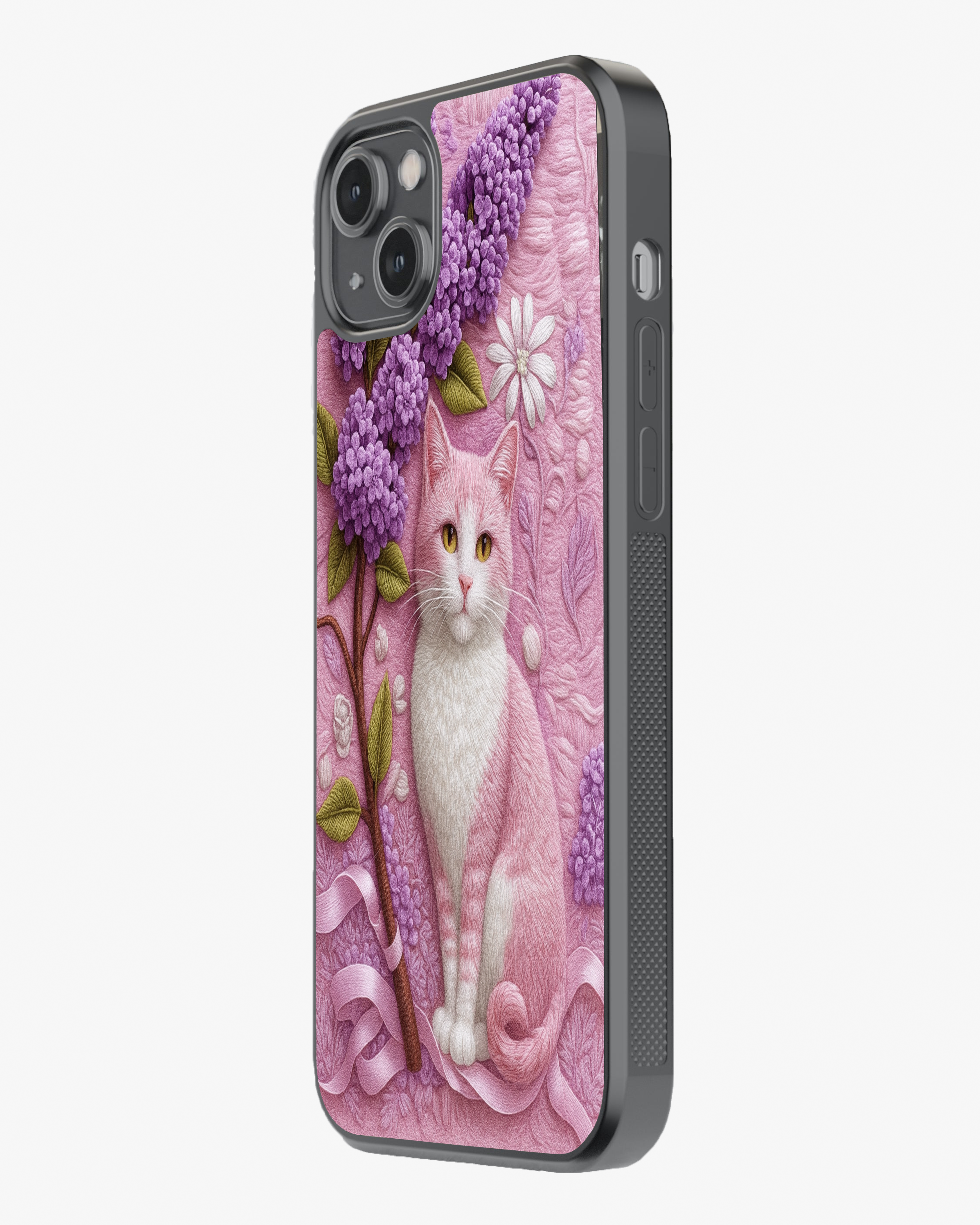 Floral Pink Cat Art Phone Cover Glass Case