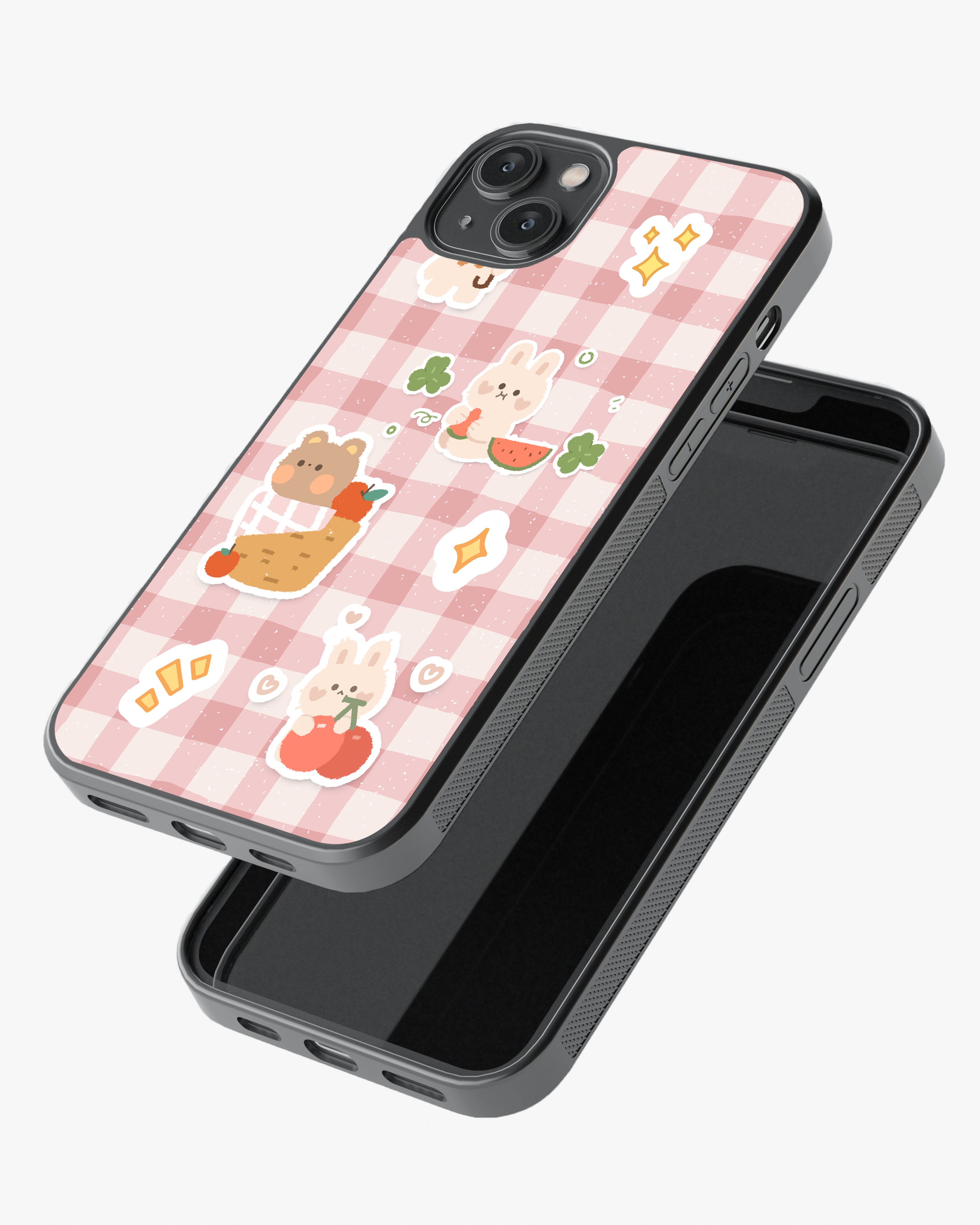 Adorable Bunny & Bear Sticker Style Glass Case