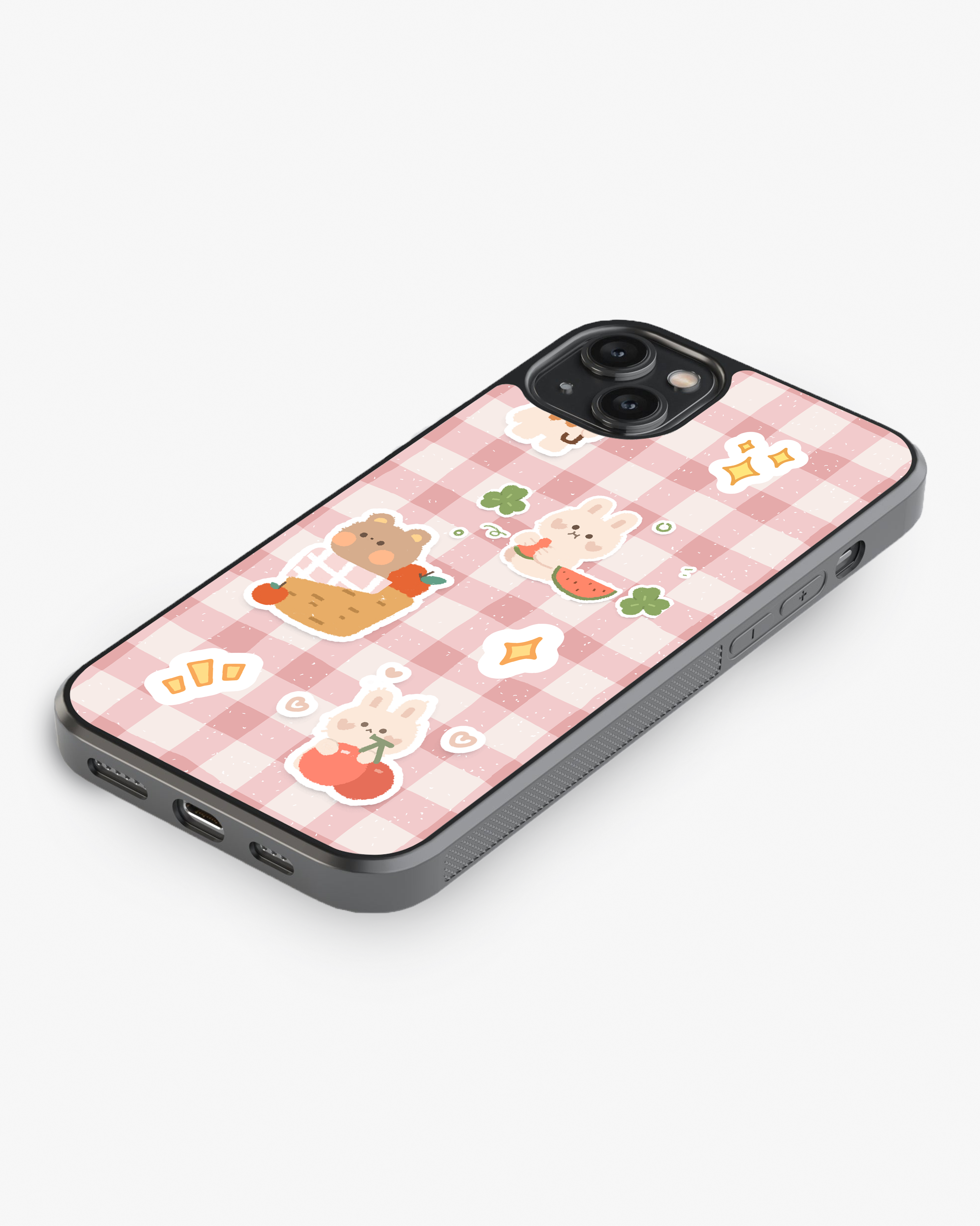 Adorable Bunny & Bear Sticker Style Glass Case